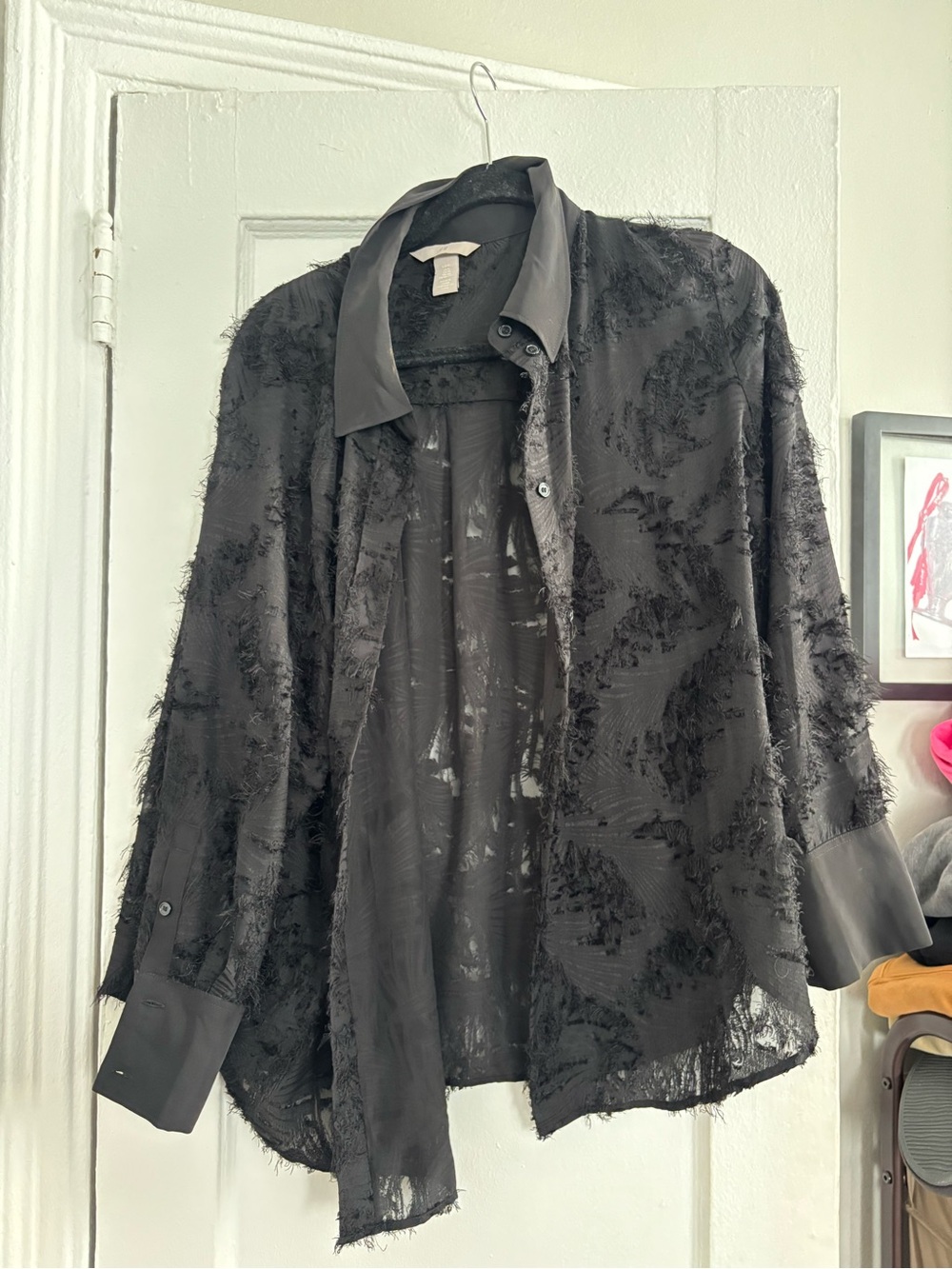 H&M Black Textured Fringe Button-Up Jacket